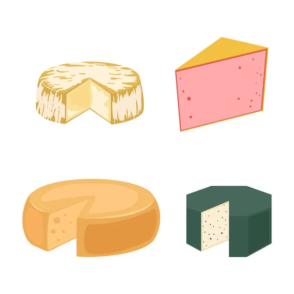 Νοστιμότατο φρέσκο τυρί ποικιλία ιταλικό δείπνο εικονίδιο επίπεδη γαλακτοκομικών τροφίμων και γάλακτος καμαμπέρ κομμάτι διάφορα Ντελικατέσεν γκούντα σύνολο απομονωμένων διανυσματικά εικονογράφηση. — Διανυσματικό Αρχείο