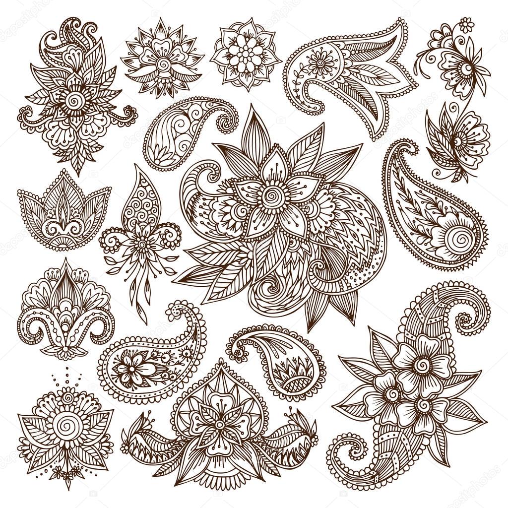 Henna mehndi flower template vector.