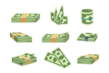 Dolarlık kağıt iş Finans para yığını demetleri bize baskı ve banknot faturaları izole zenginlik işareti yatırım para birimi vektör çizim bankacılık.
