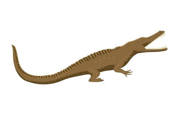 Kreslený zelený krokodýl nebezpečí predátor a australské divoké řeky plaz masožravec aligátora s váhy zuby ploché vektorové ilustrace. — Stockový vektor