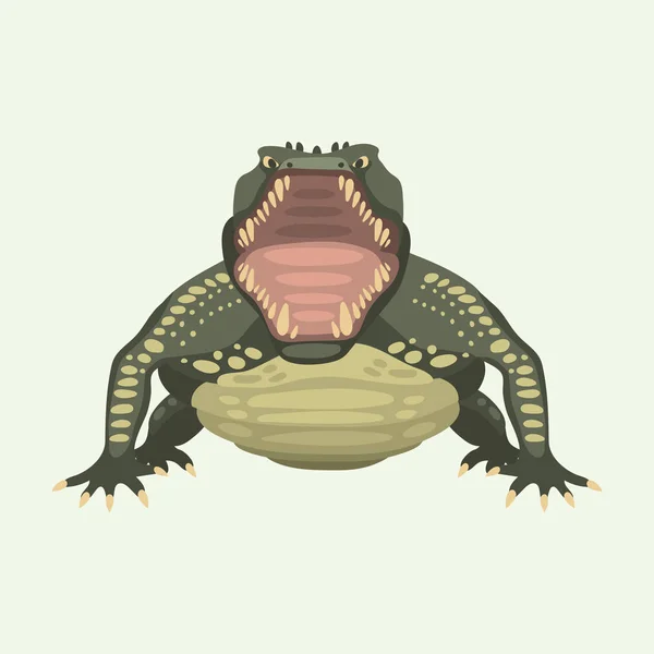 Cartoon groene krokodil gevaar predator en Australische dieren in het wild rivier reptielen carnivoor alligator met schalen tanden platte vectorillustratie. — Stockvector