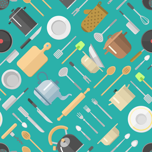 Seamless pattern with kitchenware vector illustration.
