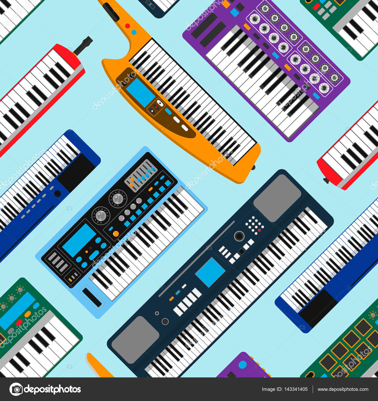 Synthesizer piano musical equipment seamless pattern vector