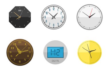 Duvar saati daire işaretiyle Chronometre işaretçi toplama ve son tarih kronometre hız office alarm Zamanlayıcı dakika izle vektör çizim Icons set.
