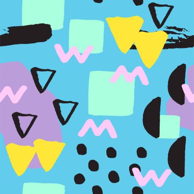 Evrensel memphis Dikişsiz desen sonsuz soyut stil ve yüzey dokuları renkli geometrik süsleme arka plan vektör çizim doldurur.