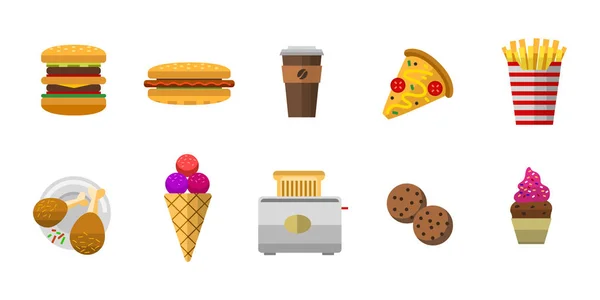 Iconos vectoriales elementos dulces de comida rápida . — Vector de stock