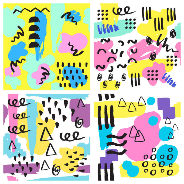 Universal memphis seamless pattern endless abstract fills style and surface textures colorful geometric ornament background vector illustration.