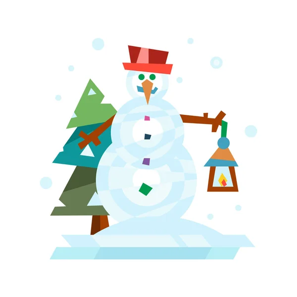 Vacances d'hiver bonhomme de neige personnage gai en costume de saison froide et célébration de Noël de neige saluant décembre joie icône de glace illustration vectorielle . — Image vectorielle