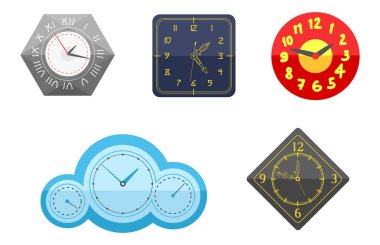 Duvar saati daire işaretiyle Chronometre işaretçi toplama ve son tarih kronometre hız office alarm Zamanlayıcı dakika izle vektör çizim Icons set.