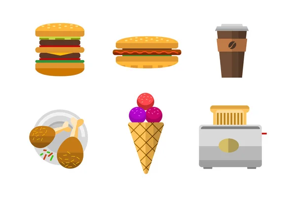 Vector icons sweet fast food elements. — Stock Vector