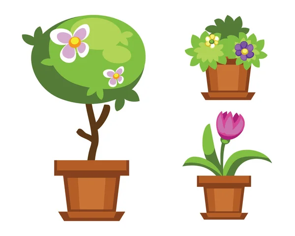 Cartoon-tuin- en kamerplanten vector illustratie. — Stockvector