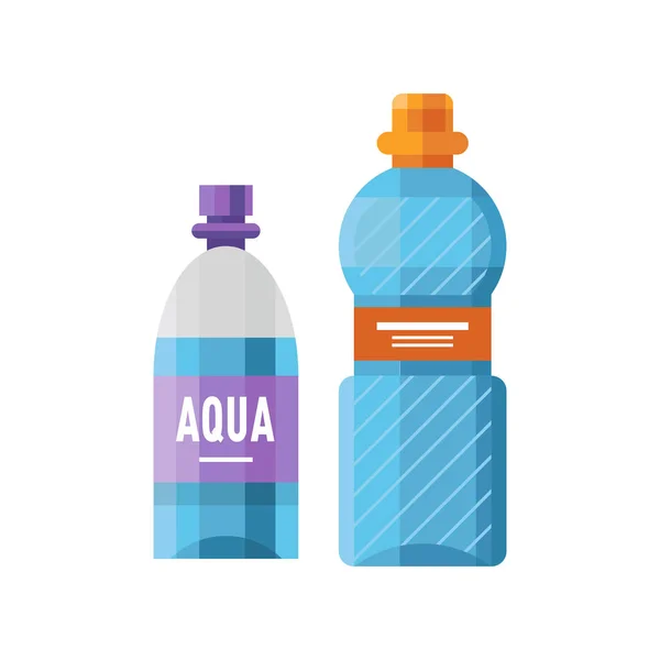 Agua plástico deporte botella transparente bebida mineral en blanco refresco naturaleza líquido limpio y elemento aqua fluido plantilla vector ilustración . — Vector de stock