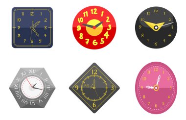 Duvar saati daire işaretiyle Chronometre işaretçi toplama ve son tarih kronometre hız office alarm Zamanlayıcı dakika izle vektör çizim Icons set.