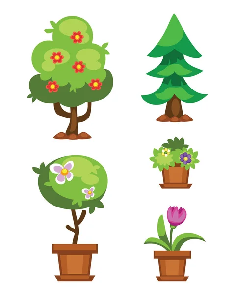 Dibujos animados jardín árbol verde vector ilustración . — Vector de stock