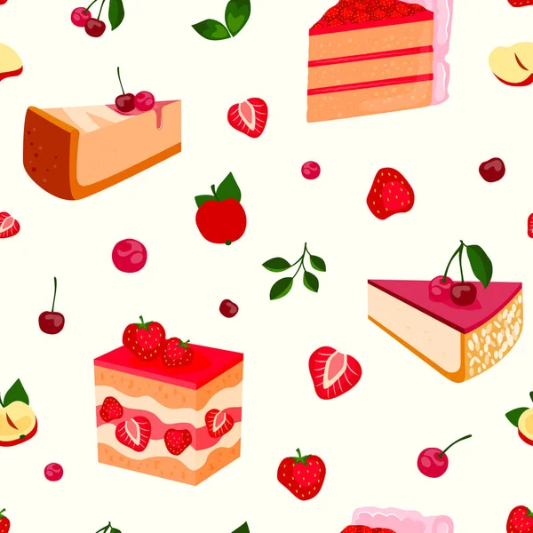 Hausgemachte organische Beerenkuchen Dessert Vektor Illustration nahtlose Muster — Stockvektor