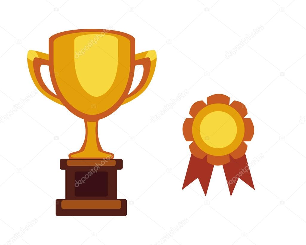 Vector trophy champion cup flat icon. Winner award medal and victory prize. Sport success and best win golden leadership award competition illustration.