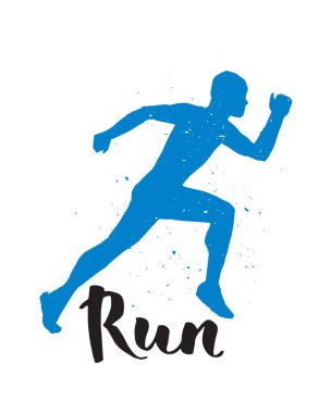 Maraton logo amblem etiket ve atlet sembolü sprint motivasyon rozet başarı izole iş vektör çizim eğitim fitness koşu Runner adam çalıştıran.