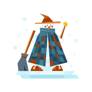 Kış tatil kardan adam neşeli karakter Aralık sevinç buz simge vektör tasarlamak tebrik soğuk sezon kostüm ve kar Noel kutlaması.