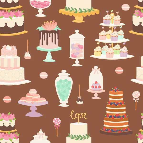 Pasteles estilo de dibujos animados sin costuras patrón de ilustración vectorial . — Vector de stock