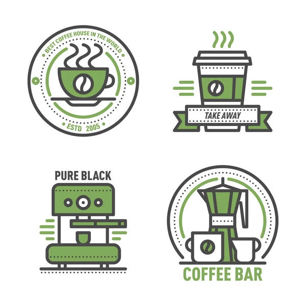 Emblema de café logotipo comida design fino linha lettering para restaurante, café menu café casa e loja elemento bebida etiqueta etiqueta vetor ilustração . — Vetor de Stock