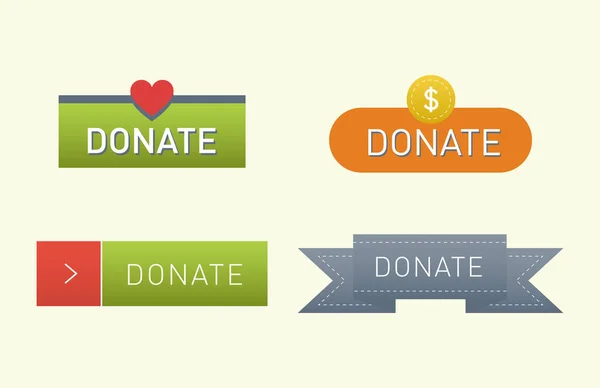 Donar botones vector conjunto ilustración ayuda icono donación regalo caridad apoyo aislado diseño signo contribuir contribución dar dinero dando símbolo — Vector de stock