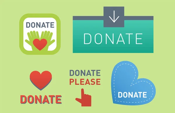 Doneren knoppen vector set illustratie help pictogram donatie gift liefdadigheid geïsoleerd ondersteuning ontwerp teken dragen geven geldsymbool bijdrage geven — Stockvector