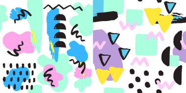 Evrensel memphis Dikişsiz desen sonsuz soyut stil ve yüzey dokuları renkli geometrik süsleme arka plan vektör çizim doldurur.