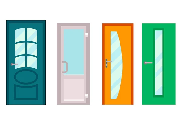 Πόρτες απομονωμένες διανυσματικά εικονογράφηση Είσοδος πόρτα σπίτι σπίτι εσωτερικό έξοδο σχεδιασμός αρχιτεκτονική εισόδου σετ εισάγετε αντικείμενο μπροστινή λαβή ξύλινη κοντά — Διανυσματικό Αρχείο