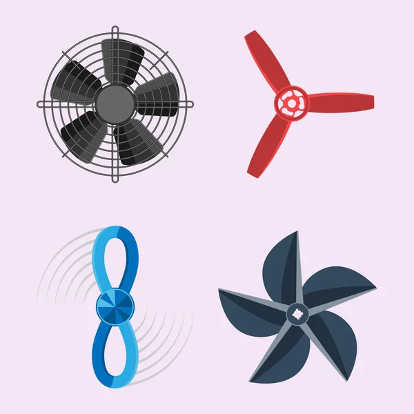 Hélice ventilador vector ilustración ventilador hélice viento ventilador equipo icono de aire ventilador refrigerador conjunto rotación tecnología poder objeto círculo rotar — Vector de stock