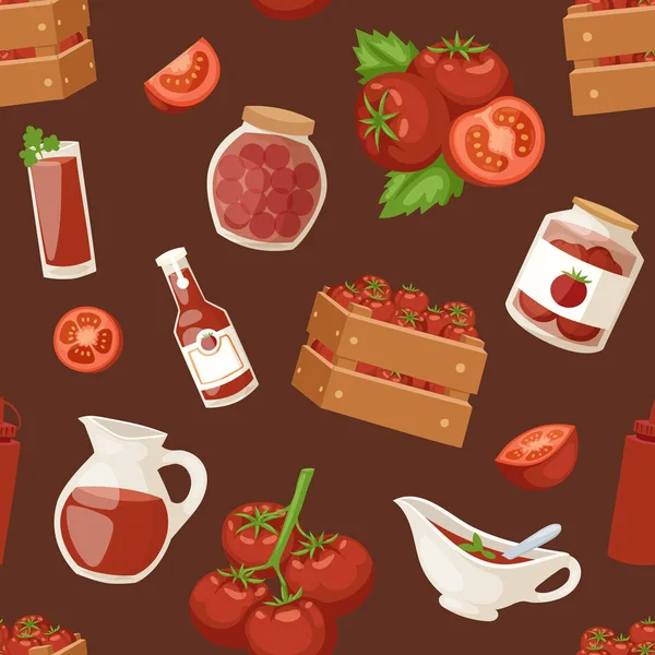 Frischer Hintergrund organische rote Tomatenprodukte gesunde vegetarische Zutaten Landwirtschaft nahtlose Muster Vektor Illustration. — Stockvektor