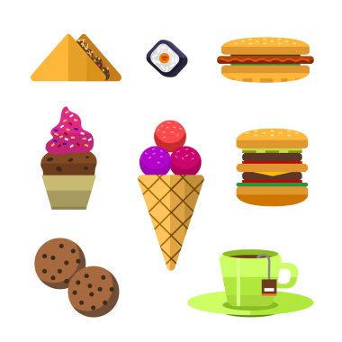 Vektör simgeler tatlı hızlı besin öğeleri.