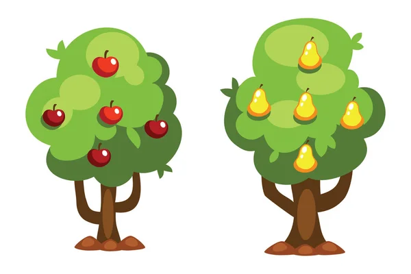 Desenhos animados de pêra e árvore de maçã ilustração vetorial — Vetor de Stock