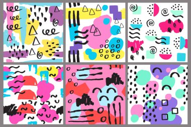 Evrensel memphis Dikişsiz desen sonsuz soyut stil ve yüzey dokuları renkli geometrik süsleme arka plan vektör çizim doldurur.