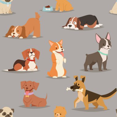 Farklı köpek doğurmak şirin köpek yavrusu karakter seamless modeli
