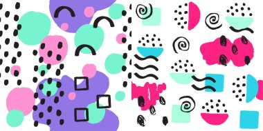 Evrensel memphis Dikişsiz desen sonsuz soyut stil ve yüzey dokuları renkli geometrik süsleme arka plan vektör çizim doldurur.