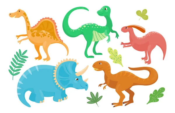 Cartoon Dinosaurier Vektor Illustration isoliert Monster Tier Dino prähistorischen Charakter Reptil Raubtier Jura Fantasie Drachenblatt — Stockvektor
