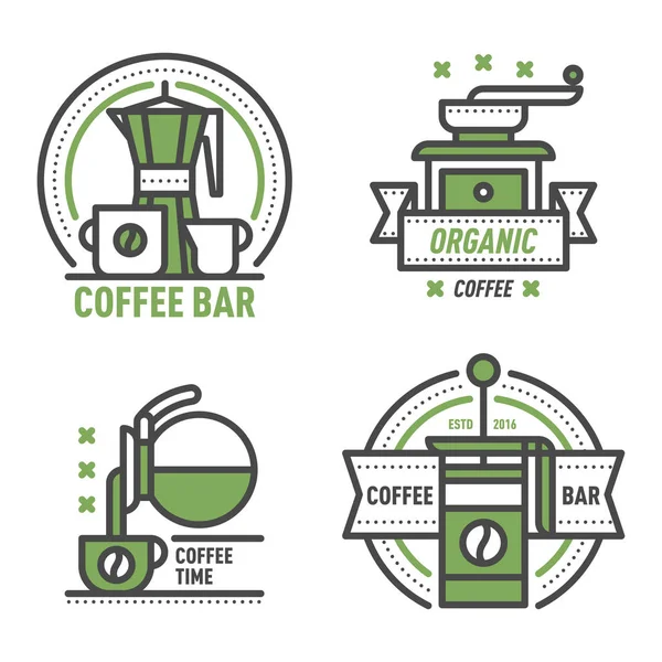 Kawa znaczek logo jedzenie design cienka linia napis dla restauracji, kawiarnia Kawa menu Dom i sklep elementu napoje etykiety naklejki ilustracji wektorowych. — Wektor stockowy