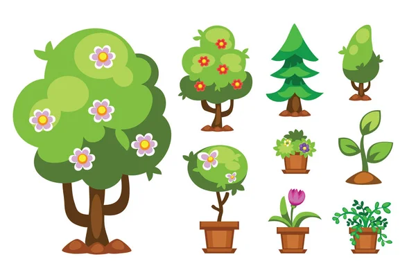 Desenhos animados jardim verde árvore vetor ilustração . — Vetor de Stock