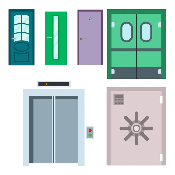 Puertas aisladas vector ilustración entrada puerta casa interior salida diseño arquitectura entrada conjunto entrar objeto frente mango de madera cerrar — Vector de stock