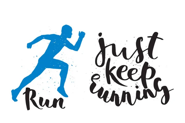 Çalışan adam maraton logo koşu Amblemler etiket ve fitness eğitim atlet sprint motivasyon rozet başarı izole iş runner vektör çizim simgesi. — Stok Vektör