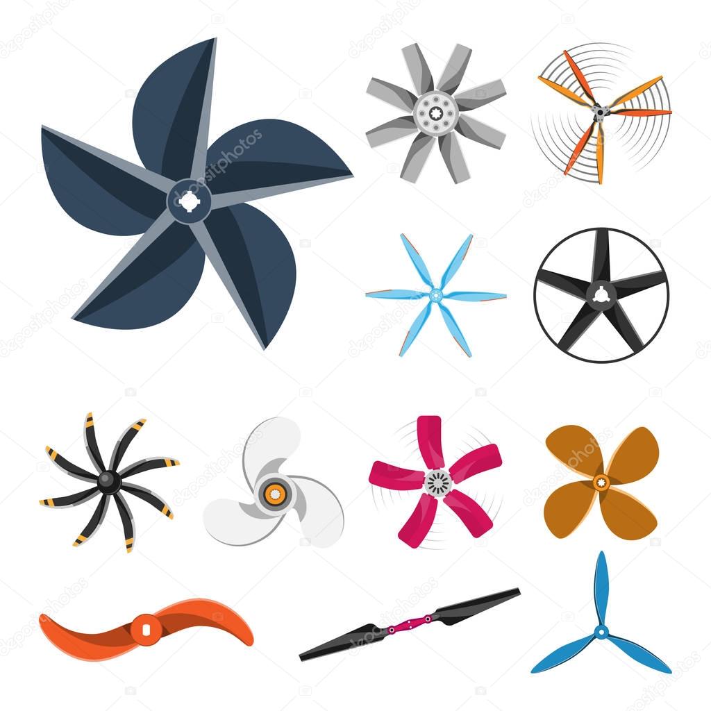 Propeller fan vector illustration fan propeller wind ventilator equipment air icon blower cooler set rotation technology power object circle rotate