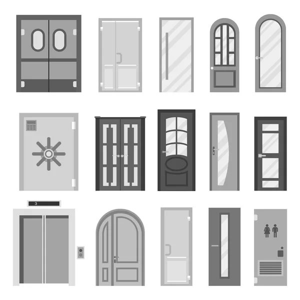 Portes isolées vectoriel illustration entrée porte maison intérieur sortie conception architecture entrée ensemble entrer objet avant manche en bois fermer — Image vectorielle