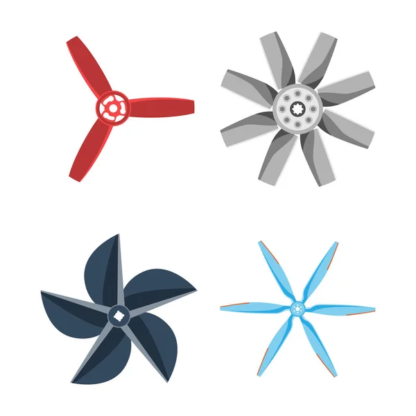 Propeller fan vector illustratie fan propeller wind ventilator apparatuur lucht pictogram blower koeler instellen rotatie technologie object cirkel van de macht draaien — Stockvector