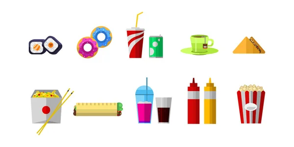 Vector iconen zoete fastfood elementen. — Stockvector