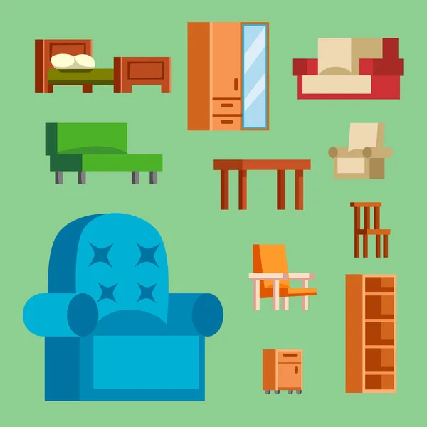 Меблеві ікони Векторні ілюстрації ізольовані інтер'єр вітальні шафи простий елемент внутрішній домашній набір кімната кабінет офісний будинок крісло диван шафа — стоковий вектор