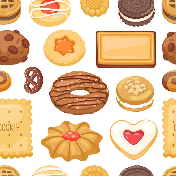 Modèle sans couture vectoriel isolé de gâteau de biscuit différent — Image vectorielle