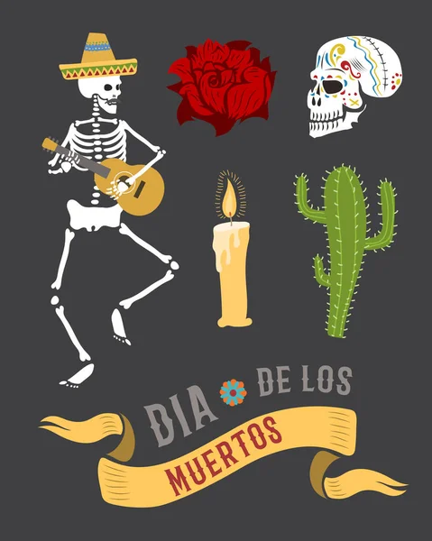 Symboles colorés pour dia de los muertos jour du vecteur mort . — Image vectorielle