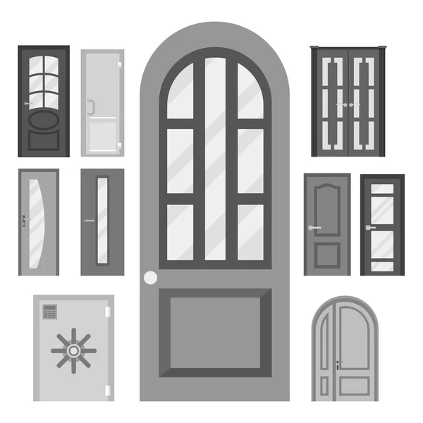 Portes isolées vectoriel illustration entrée porte maison intérieur sortie conception architecture entrée ensemble entrer objet avant manche en bois fermer — Image vectorielle