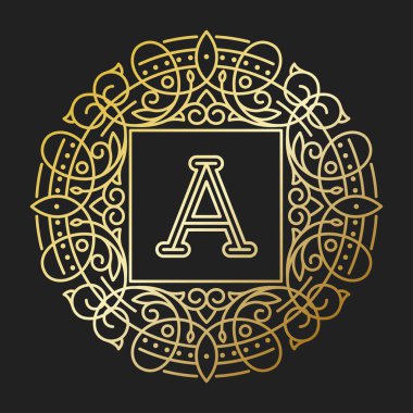 Monogram A bage logo vektör çizim metin mektup doğa yaprak rozet amblemi line ayarlamak koleksiyonu işareti süsleme öğesi vintage çerçeve zarif süsleme