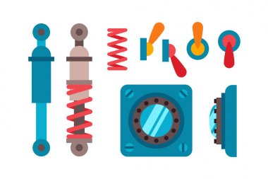 Makine parçaları farklı mekanizma vektör çizim.